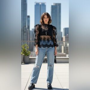 Women's EillyBazar Black Lace Blouse M